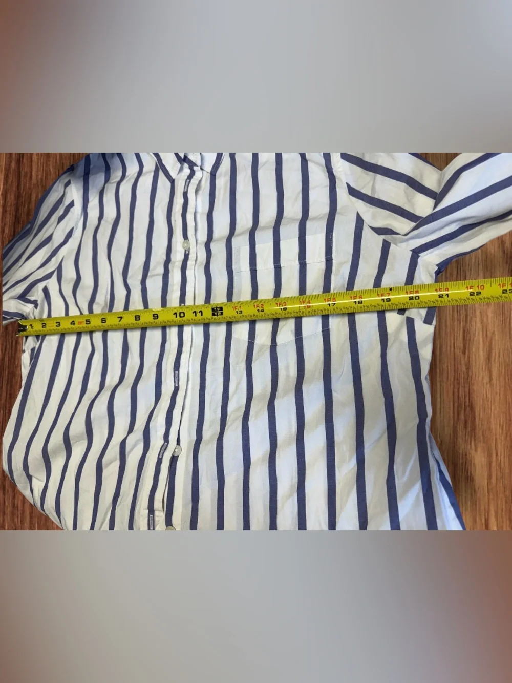 EUC J. Crew Blue and White Vertical Stripe Button-Up Shirt